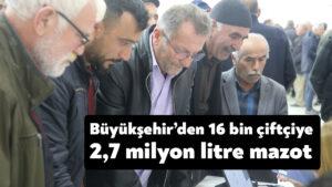 Kocaeli Büyükşehir Belediyesi’nden 16 bin çiftçiye 75 milyon değerinde 2,7 milyon litre mazot